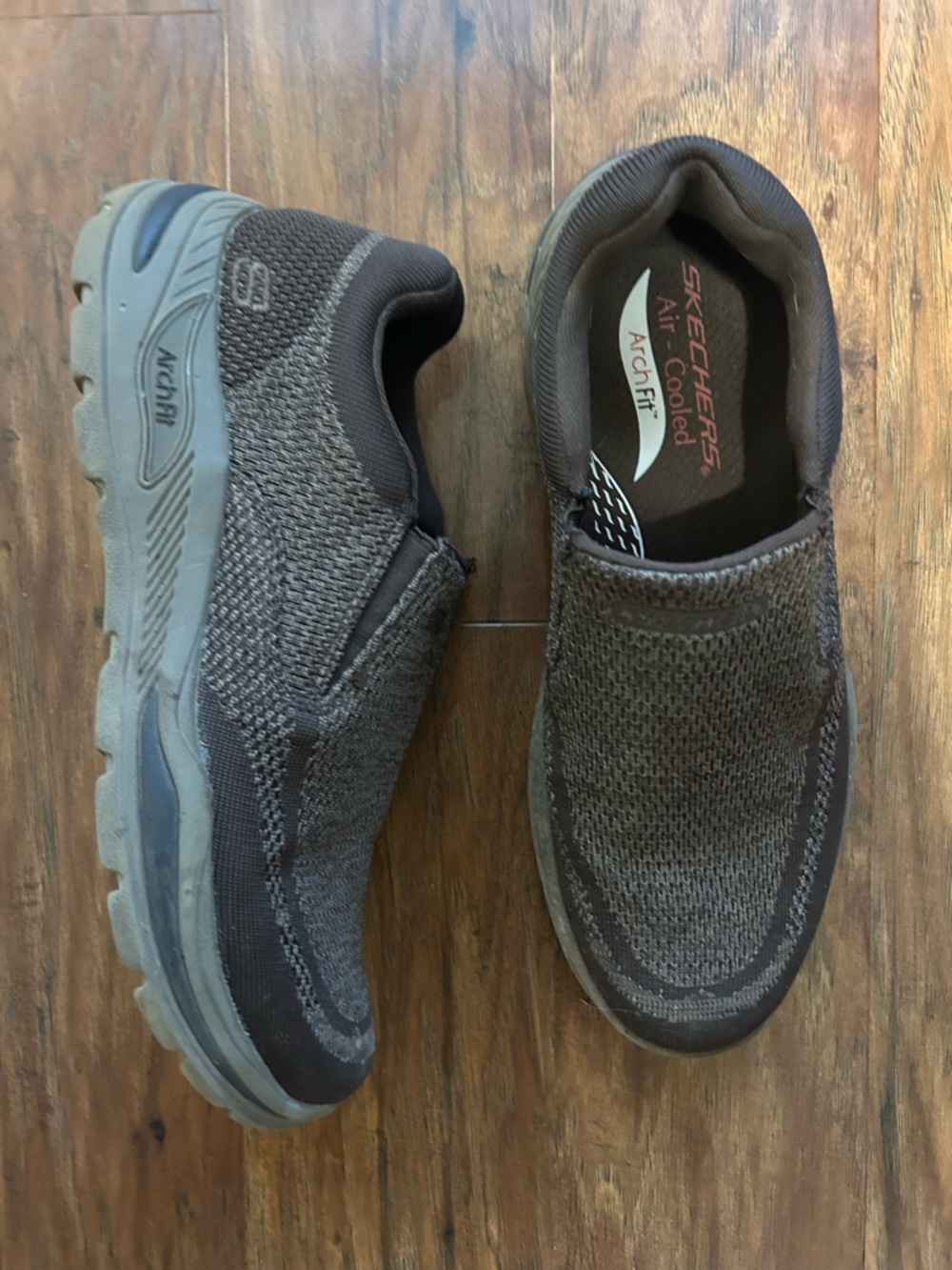 Men's Arch Fit Slip-On Sneakers Air-cooled Brown Tan Skechers Comfort - Picture 3 of 8